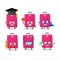 School student of pink lugage cartoon character with various expressions