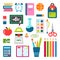 School stuff stationary supplies equipment vector set