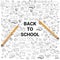 School supplies on the background of drawings. Back to school concept. Modern vector illustration. - Vector