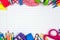 School supplies double border on lined paper background