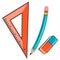 School supplies set.  Pencils, rullers and eraser, rubber. Flat vector illustration. Isolated