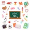 School supplies symbols isolated equipment vector illustration. Back to school icons