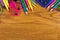 School supplies top border on wood desk