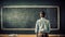 School teacher and lecturer near chalkboard blackboard