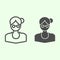 School teacher line and solid icon. Female businesswoman or training tutor in glasses outline style pictogram on white