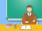 School teacher man at the desk flat education illustration