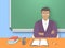 School teacher man at the desk flat education illustration