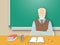 School teacher man at the desk flat education illustration