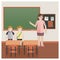 school teacher with students in classroom. Vector illustration decorative design