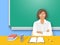 School teacher woman at the desk flat education illustration