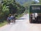 School teenagers biking with friends back home in a rural village