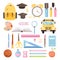 School time or back to school set. Collection of various school supplies.