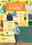 School time poster. Student at classroom locker