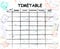 School timetable background with hand drawn elements of school supplies.