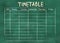 School timetable or class schedule on green chalkboard