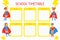 School Timetable with with Cute Boys and Girls Dressed in Superhero Costumes, Weekly Planner Template Cartoon Vector