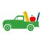 School truck icon on white background. back to school truck sign. flat style. school truck and pencil, ruler, apple