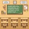 School, university, institute, college classroom with chalkboard and desk. Vector flat illustration
