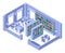 School or university isometric library bookshelves and bookcases interior. College library with books and bookcases