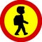 School zone child walking warning sign vector design illustration