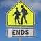 School zone ends sign closeup