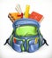 Schoolbag. Backpack with school supplies, vector icon