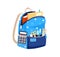 Schoolbag with school stationery and books in pockets. Schoolkids packed bag full of supplies. Open backpack with pens