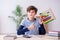 Schoolboy with abacus studying math at home