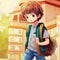 a schoolboy with a backpack walks around the city, anime