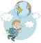 Schoolboy with a flying globe