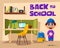 Schoolboy learns lessons at home. Cartoon vector illustration
