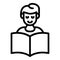 Schoolboy reading a book icon, outline style