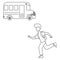 A schoolboy with a satchel for textbooks runs to the school bus, the boy is seen from the side, the child is in a hurry