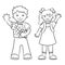 Schoolboy and schoolgirl, boy and girl. Coloring book page