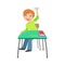 Schoolboy Sitting Behind The Desk In School Class Playing Paper Planes Illustration, Part Of Scholars Studying Vector
