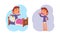 Schoolchild Daily Routine with Boy Getting Up and Brushing His Teeth Vector Set