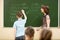 Schoolchildren in classroom at math lesson