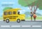 Schoolchildren Group Wait Bus School Education Banner