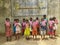 Schoolchildren hoisting their Textbook Festival, marking the distribution of new free textbooks among school students