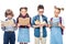 schoolchildren standing and reading books