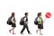 Schoolchildren walking, a schoolgirl holding a stop sign