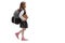 Schoolgirl with a backpack walking