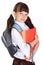 Schoolgirl with books and bag