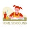 Schoolgirl doing homework. Home schooling, education concept. vector illustration in flat cartoon style