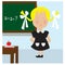 Schoolgirl near the blackboard don t know the answer. EPS 10.