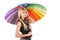 Schoolgirl and rainbow umbrella