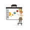 Schoolgirl standing in front of an interactive whiteboard, astronomy lesson at school vector Illustration on a white