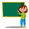 Schoolgirl Standing Near A School Board In The Class Vector. Isolated Illustration