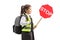 Schoolgirl with a stop sign wearing a safety vest