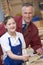 Schoolgirl and teacher in woodwork class